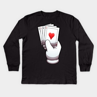 Cartoon Hand With Glove Holding Pack Of Cards Kids Long Sleeve T-Shirt